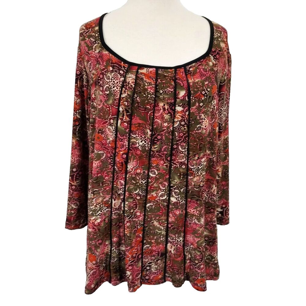 Susan Lawrence Shirt Top Womens Plus 1X Flowy Stretch Scoop Neck Colorful Blouse
